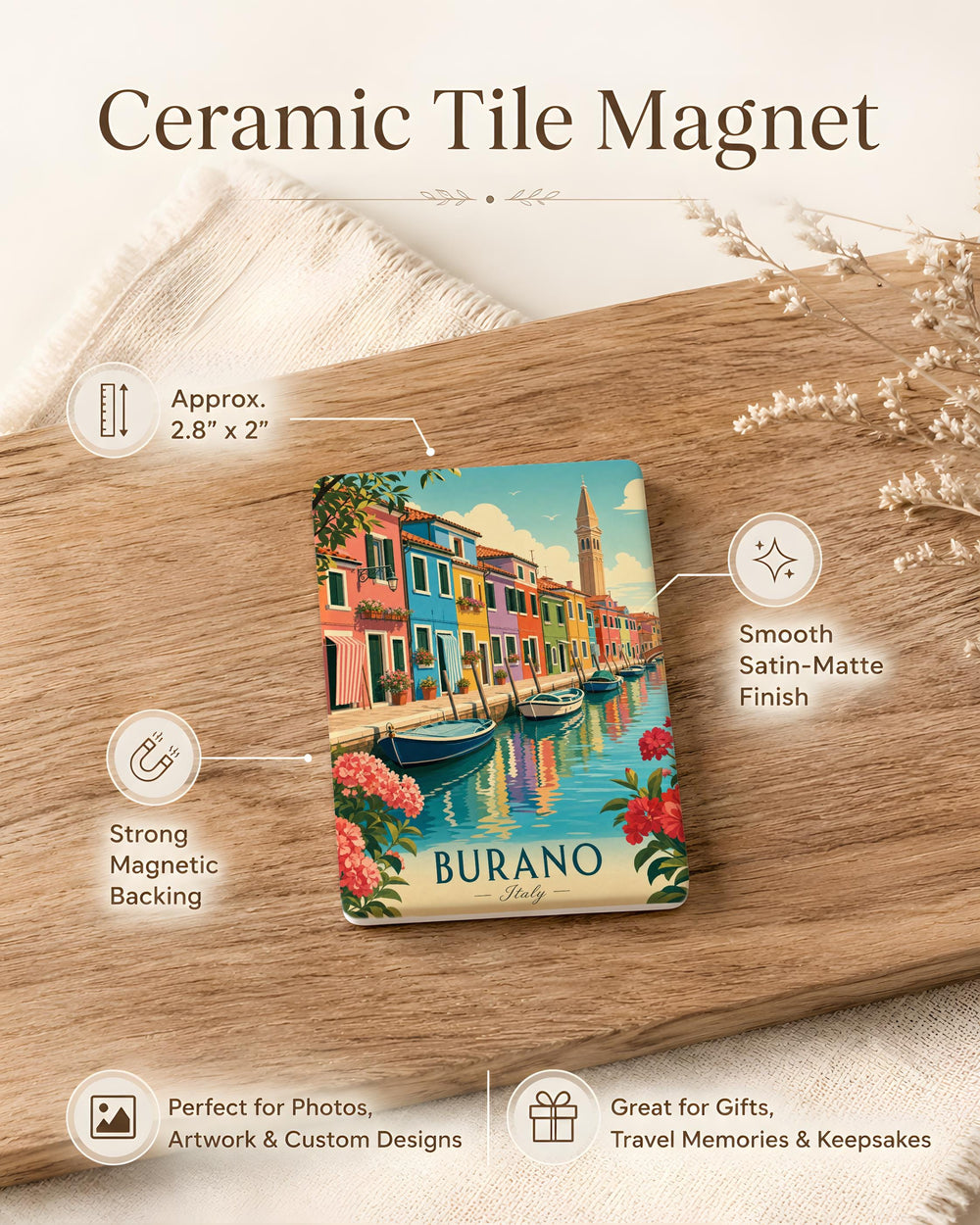 Burano Italy Fridge Magnet, Burano Venice Souvenir, Italy Travel Gift, Burano Island Landmark Magnet, Venetian Island Decor