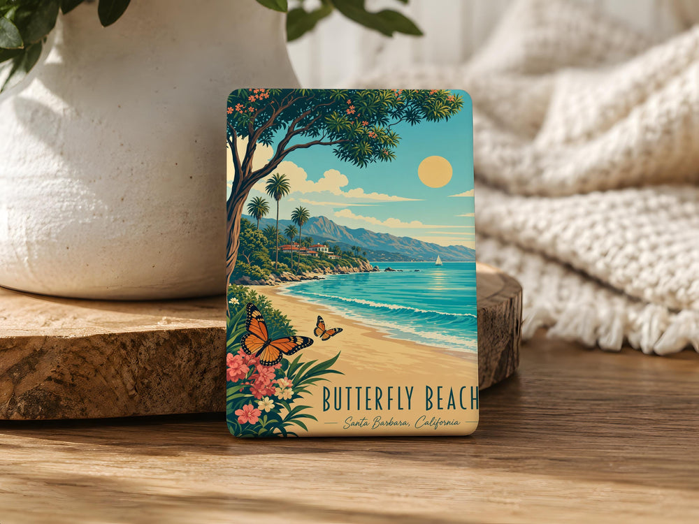 Butterfly Beach Fridge Magnet, Coastal Butterfly Seaside Souvenir Magnet, Beach Lover Refrigerator Magnet