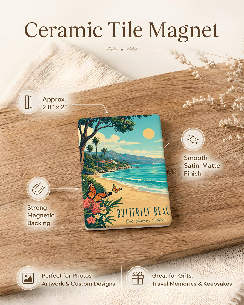 Butterfly Beach Fridge Magnet, Coastal Butterfly Seaside Souvenir Magnet, Beach Lover Refrigerator Magnet