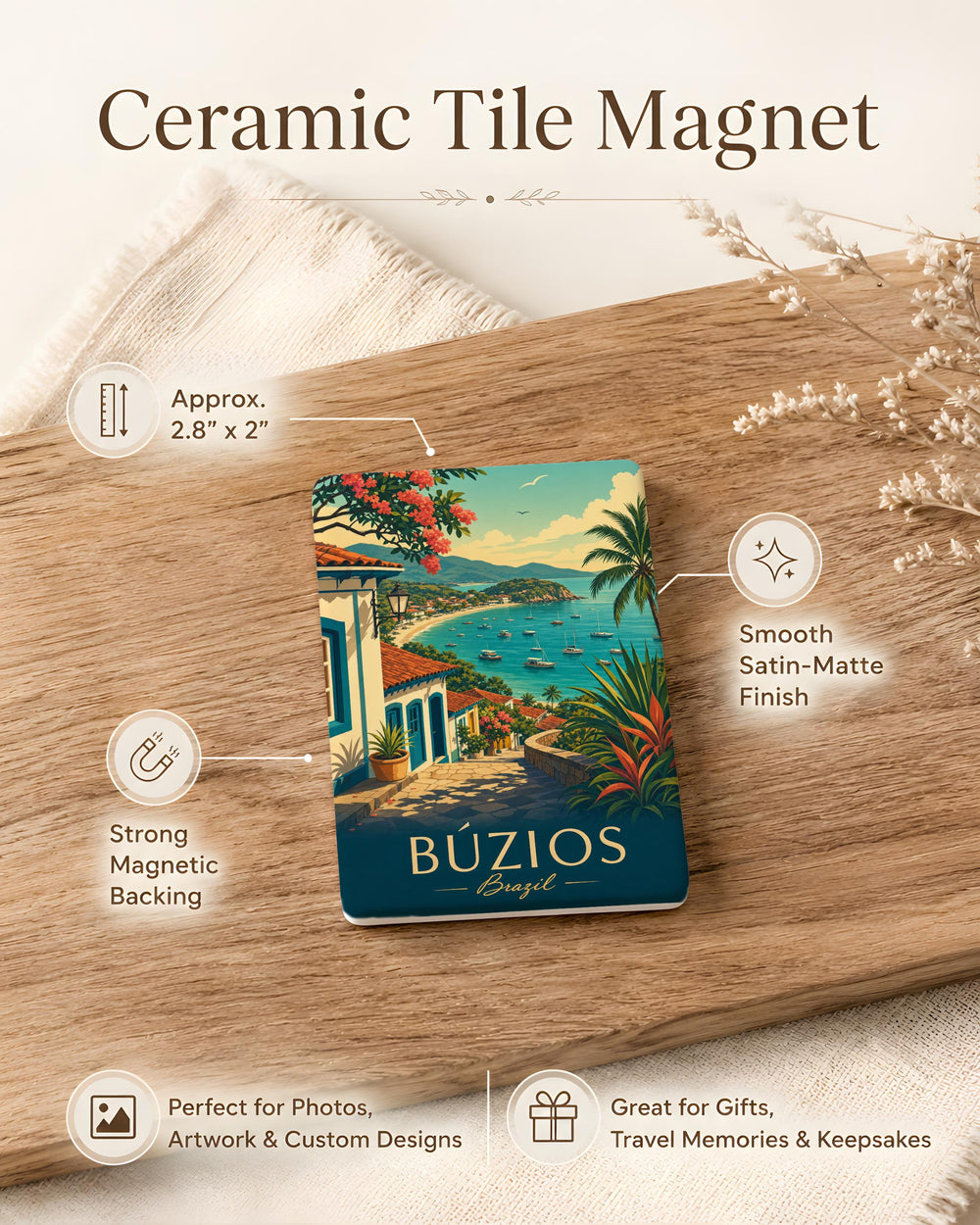 Búzios Brazil Fridge Magnet, Búzios Travel Souvenir Magnet, Brazil Vacation Keepsake, Rio de Janeiro State Gift Magnet