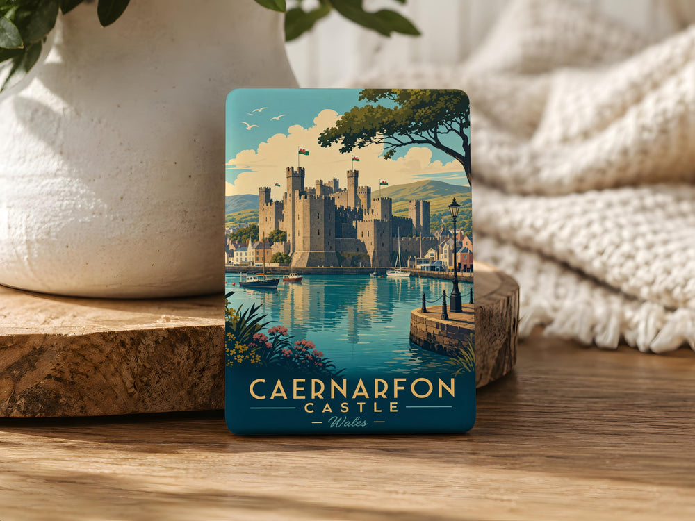 Caernarfon Castle Fridge Magnet, Wales Castle Souvenir Magnet, Historic Fortress Landmark Refrigerator Magnet