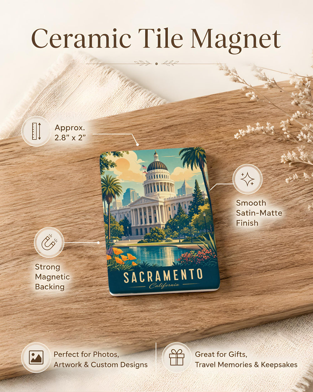 California State Capitol Fridge Magnet, Sacramento California Landmark Souvenir Magnet, Capitol Building Travel Gift Magnet