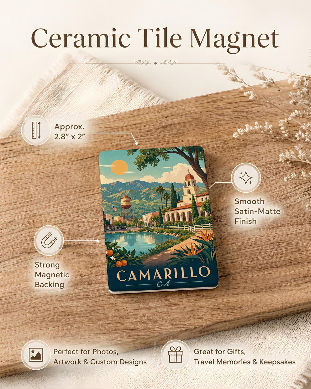 Camarillo CA Fridge Magnet, Camarillo California Souvenir Magnet, Ventura County Travel Gift, City Name Magnet