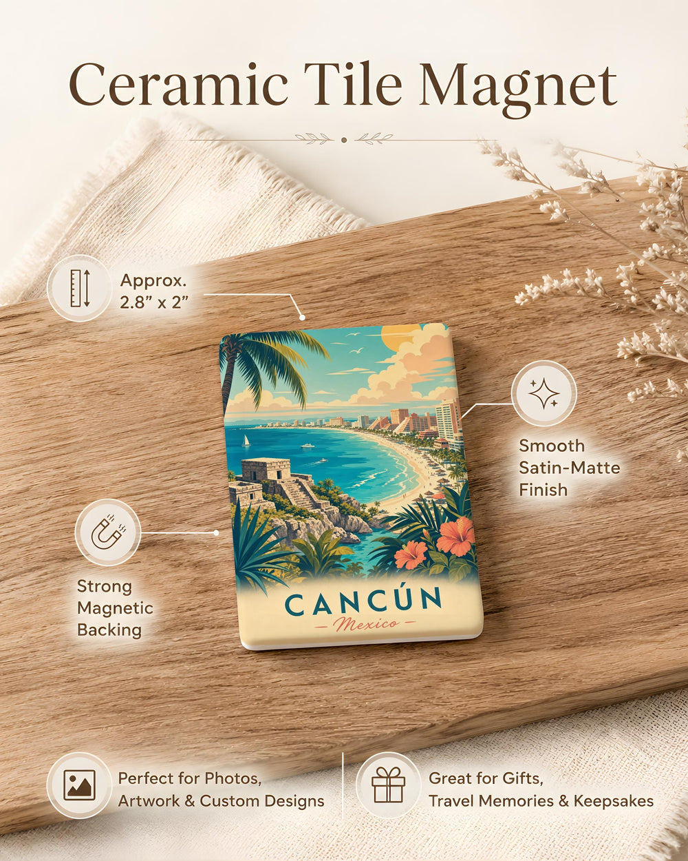 Cancun Mexico Fridge Magnet, Cancun Souvenir Magnet, Mexico Travel Gift, Cancun Vacation Keepsake, Mexico Trip Memory Magnet