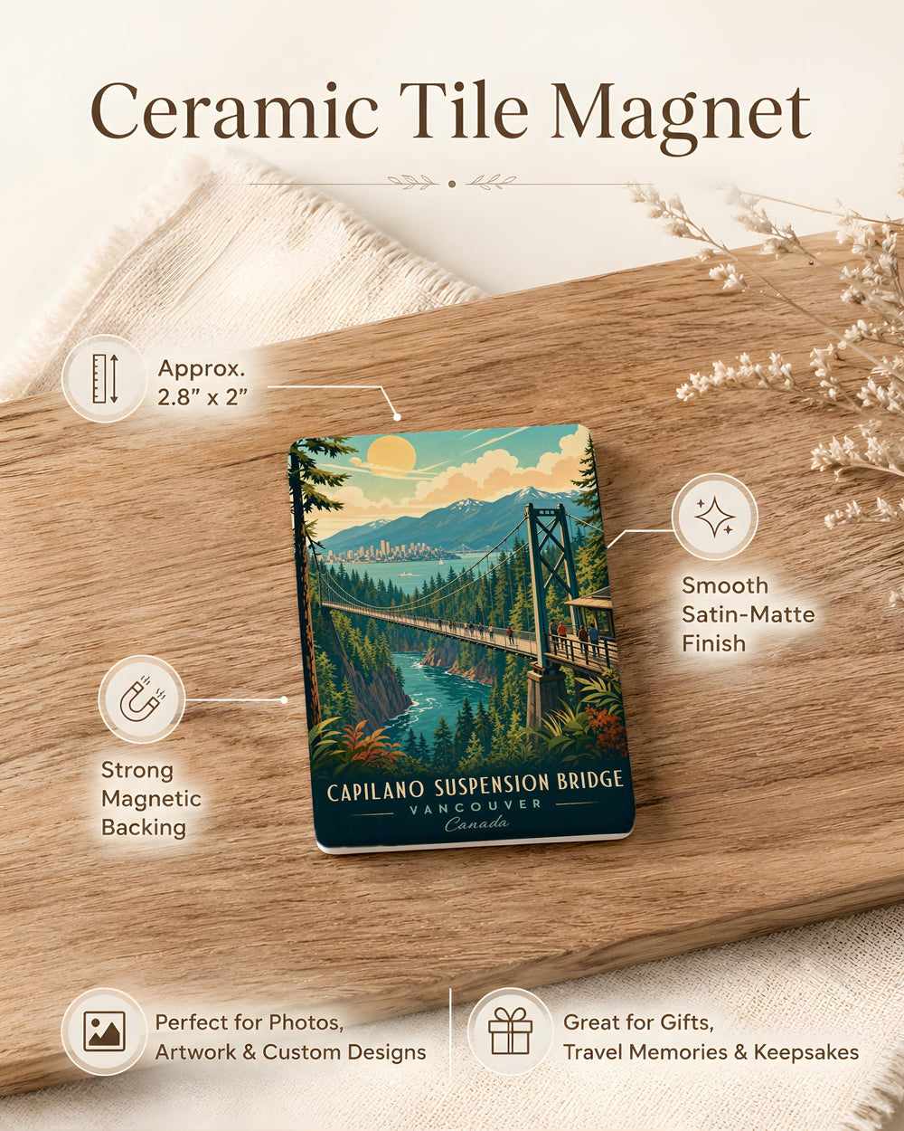 Capilano Suspension Bridge Fridge Magnet, Vancouver Canada Landmark Souvenir Magnet, British Columbia Travel Keepsake Magnet