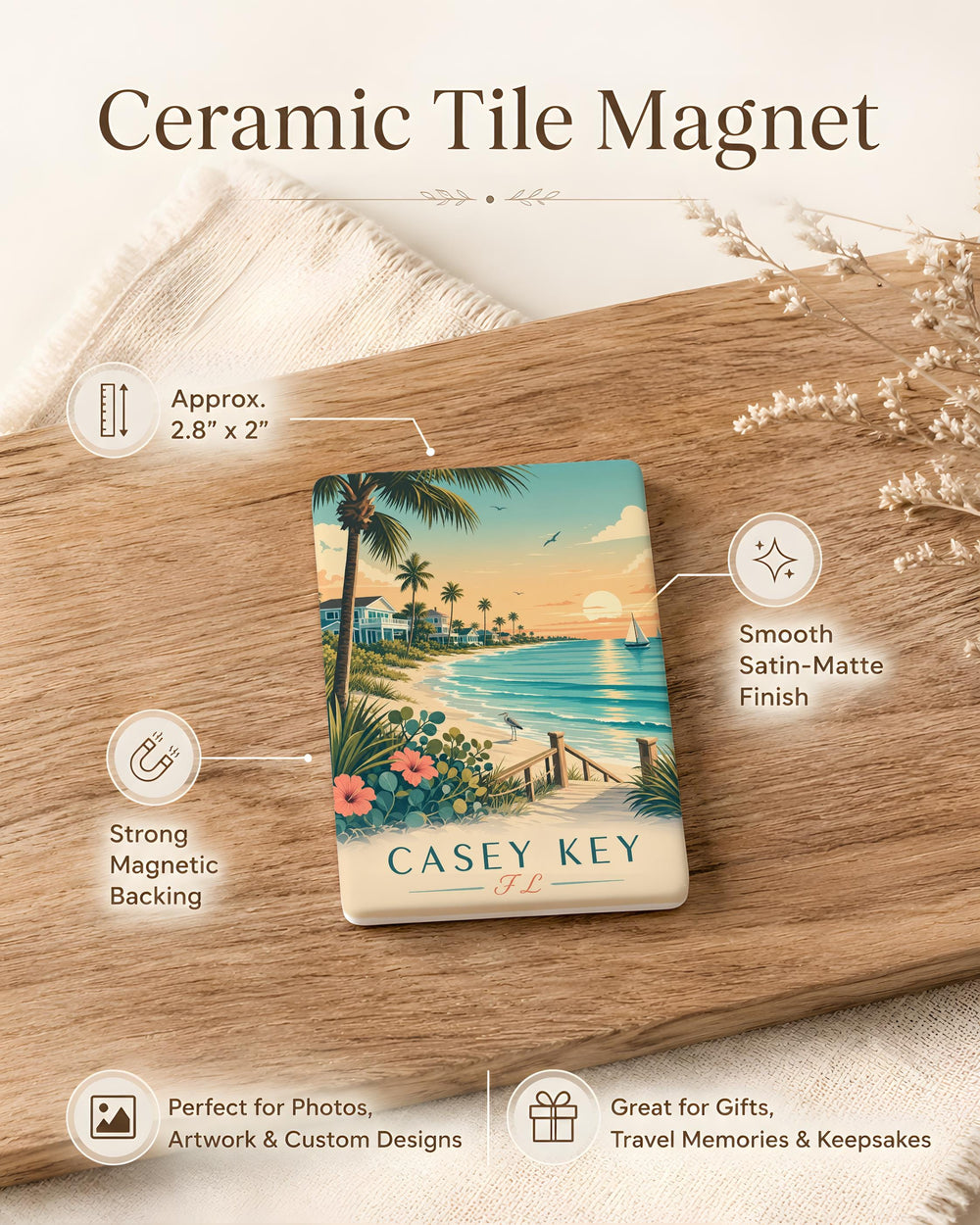 Casey Key Florida Fridge Magnet, Casey Key FL Souvenir Magnet, Sarasota County Beach Island Vacation Travel Gift