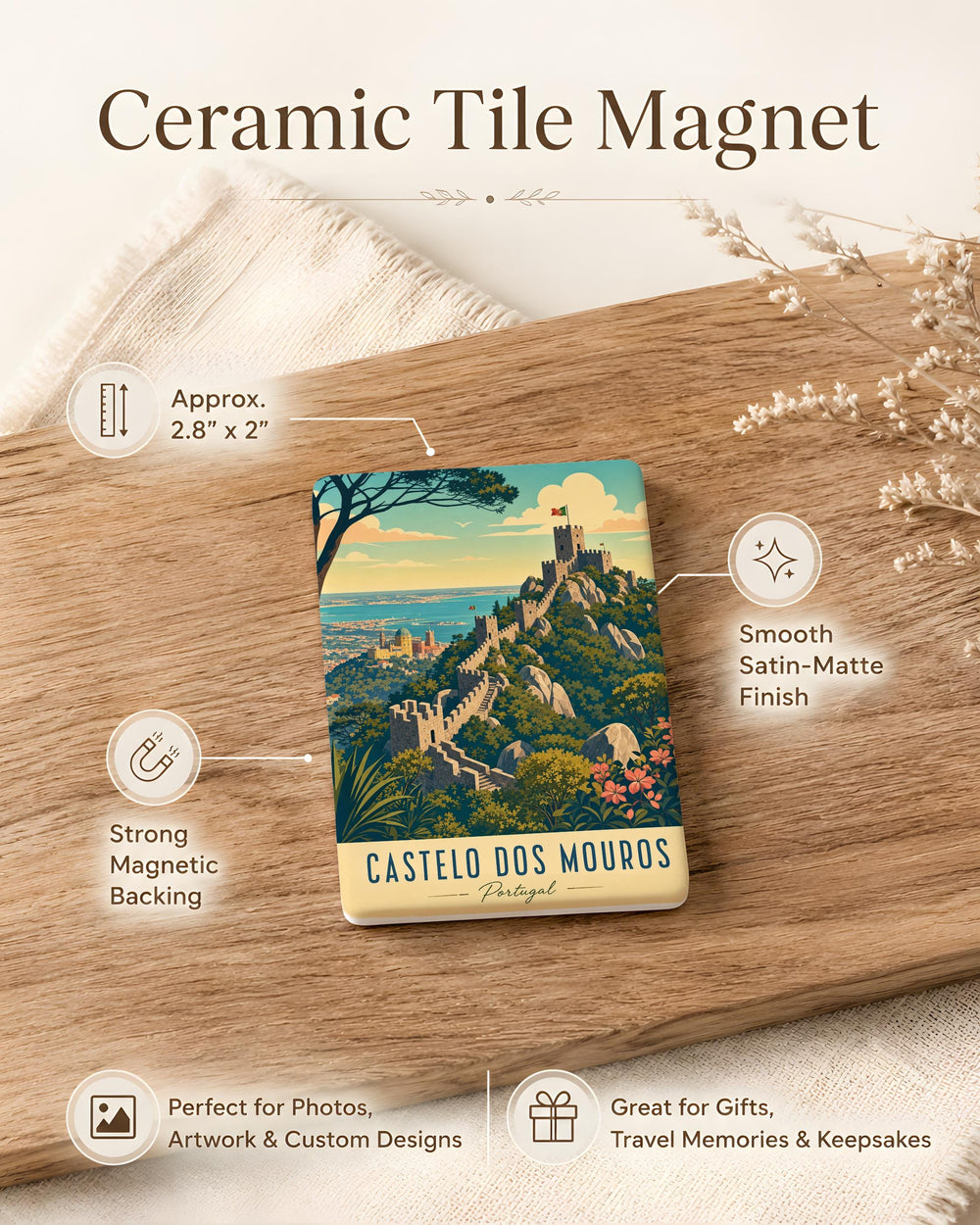 Castelo dos Mouros Fridge Magnet, Sintra Portugal Castle Souvenir Magnet, Moorish Castle Landmark Travel Keepsake Magnet