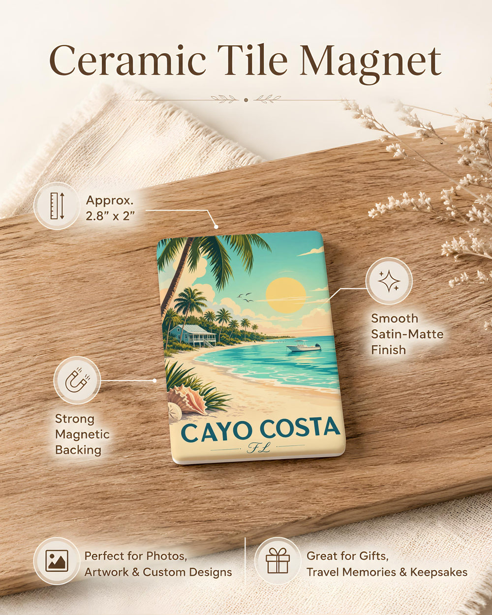 Cayo Costa FL Fridge Magnet, Cayo Costa Island Florida Souvenir Magnet, Beach Vacation Travel Keepsake Magnet