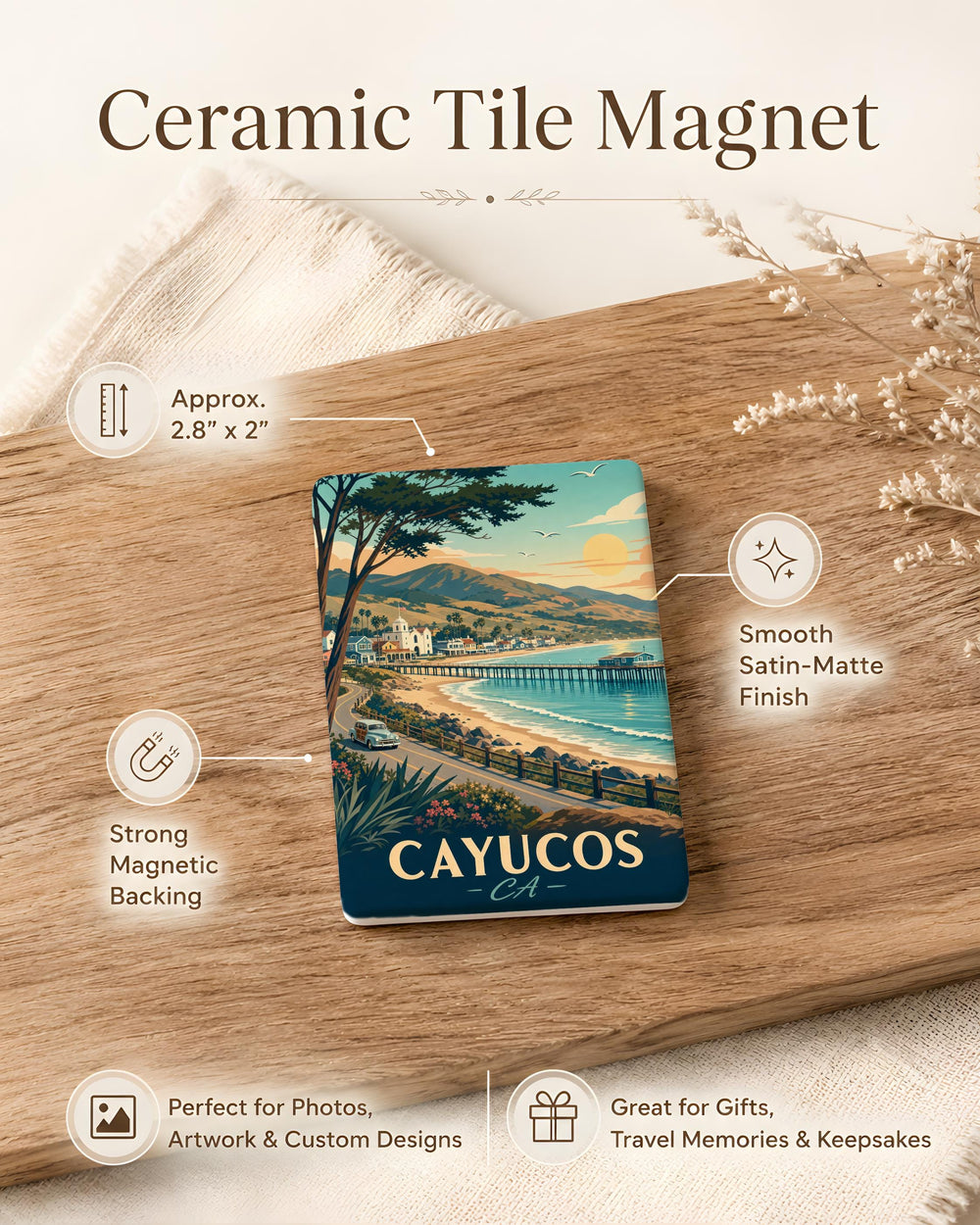 Cayucos CA Fridge Magnet, Cayucos California Souvenir Magnet, Central Coast Beach Town Travel Gift, Coastal Vacation Keepsake