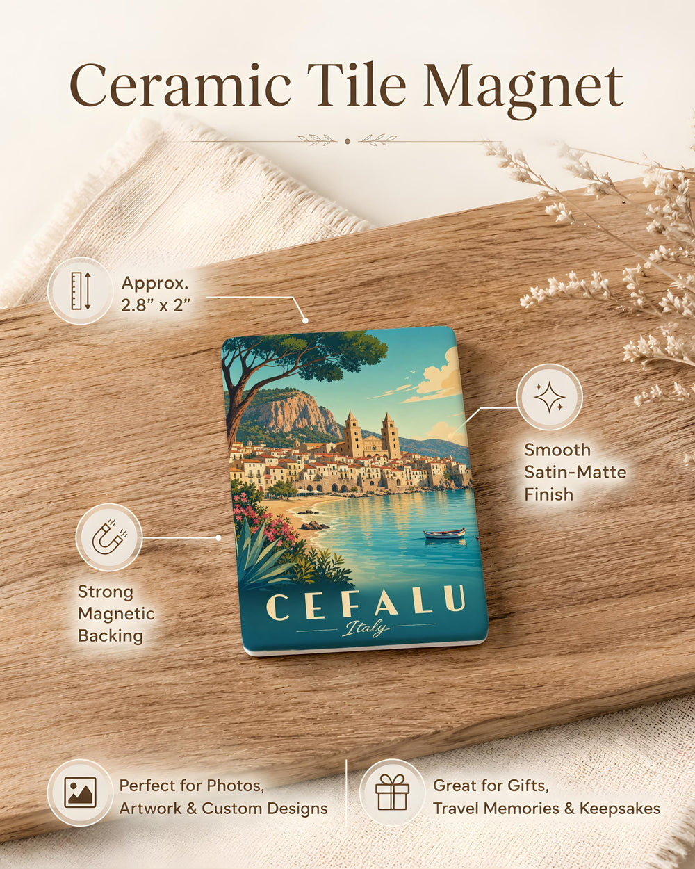 Cefalu Italy Fridge Magnet, Sicily Coastal Town Souvenir, Mediterranean Seaside Village Travel Gift