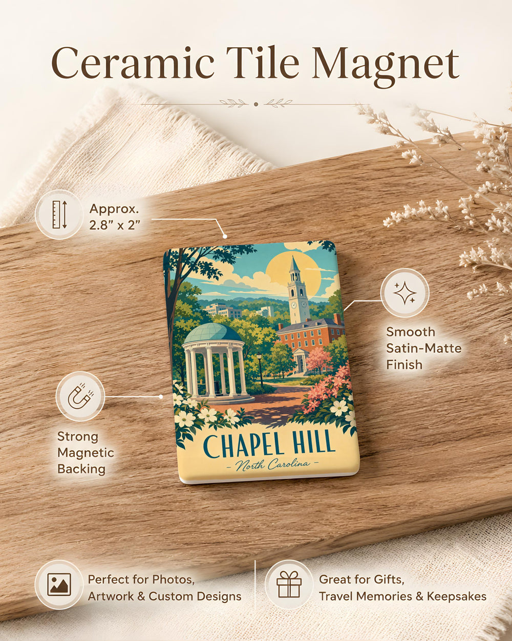 Chapel Hill North Carolina Fridge Magnet, Chapel Hill NC Souvenir Magnet, North Carolina Travel Gift, UNC Chapel Hill Keepsake Magnet