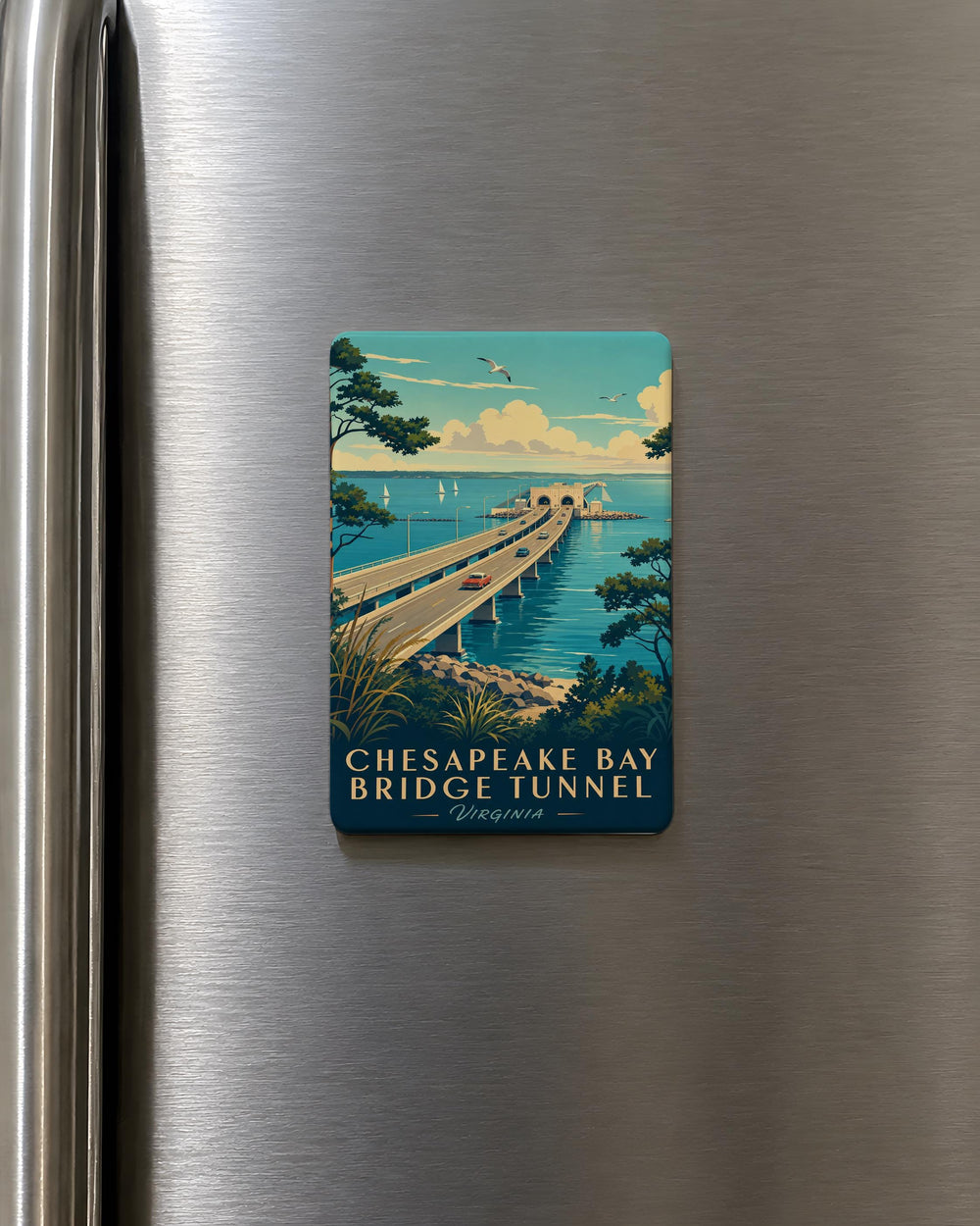 Chesapeake Bay Bridge-Tunnel Fridge Magnet, Virginia Coastal Landmark Souvenir, Bridge and Tunnel Travel Keepsake Magnet