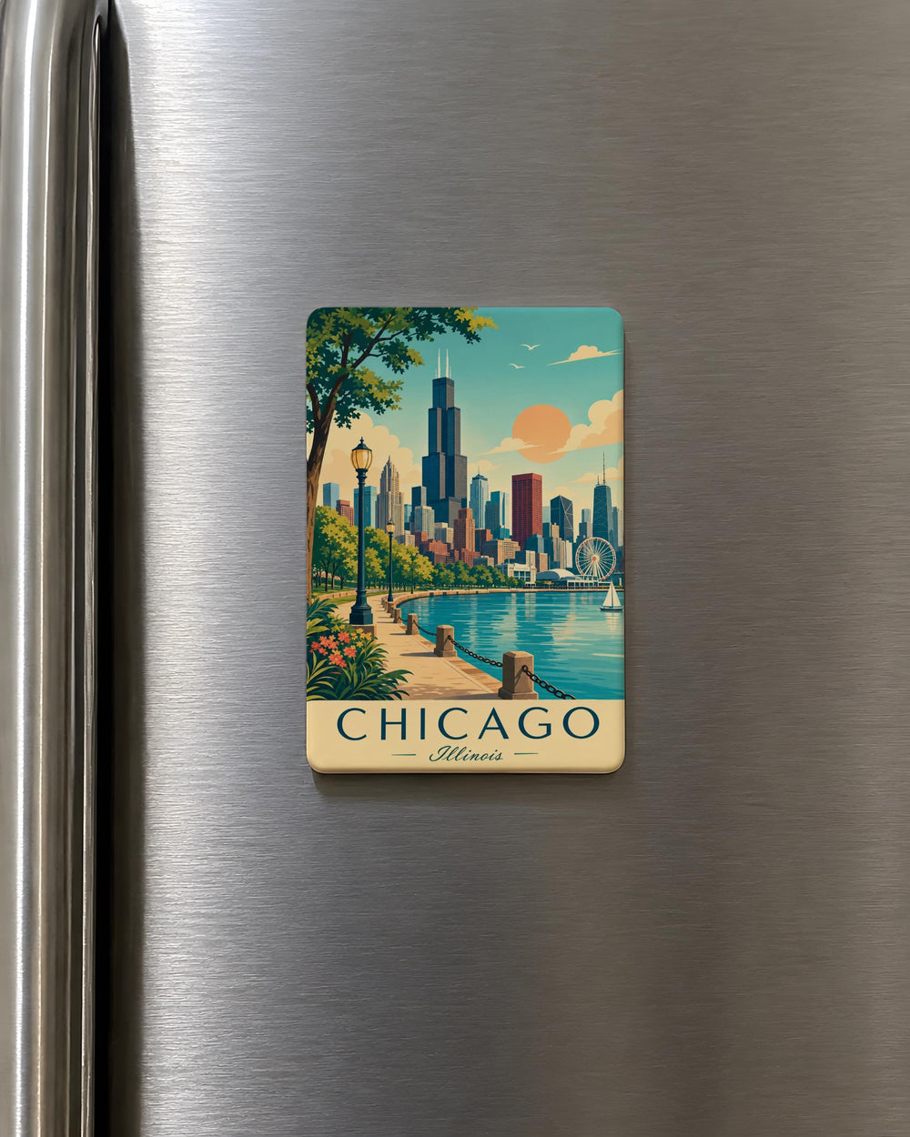 Chicago Illinois Fridge Magnet, Chicago Skyline Souvenir Magnet, Windy City Travel Gift, Illinois Refrigerator Magnet