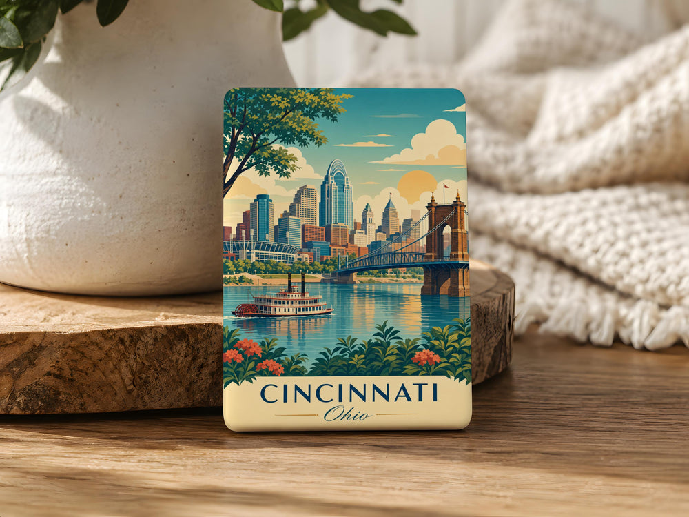 Cincinnati Ohio Fridge Magnet, Cincinnati Skyline Souvenir Magnet, Ohio Travel Gift, Cincinnati Landmark Refrigerator Magnet