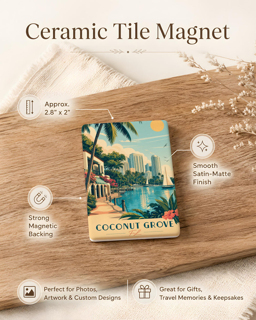 Coconut Grove FL Fridge Magnet, Miami Florida Souvenir Magnet, Coconut Grove Neighborhood Travel Gift, Florida Keepsake Magnet