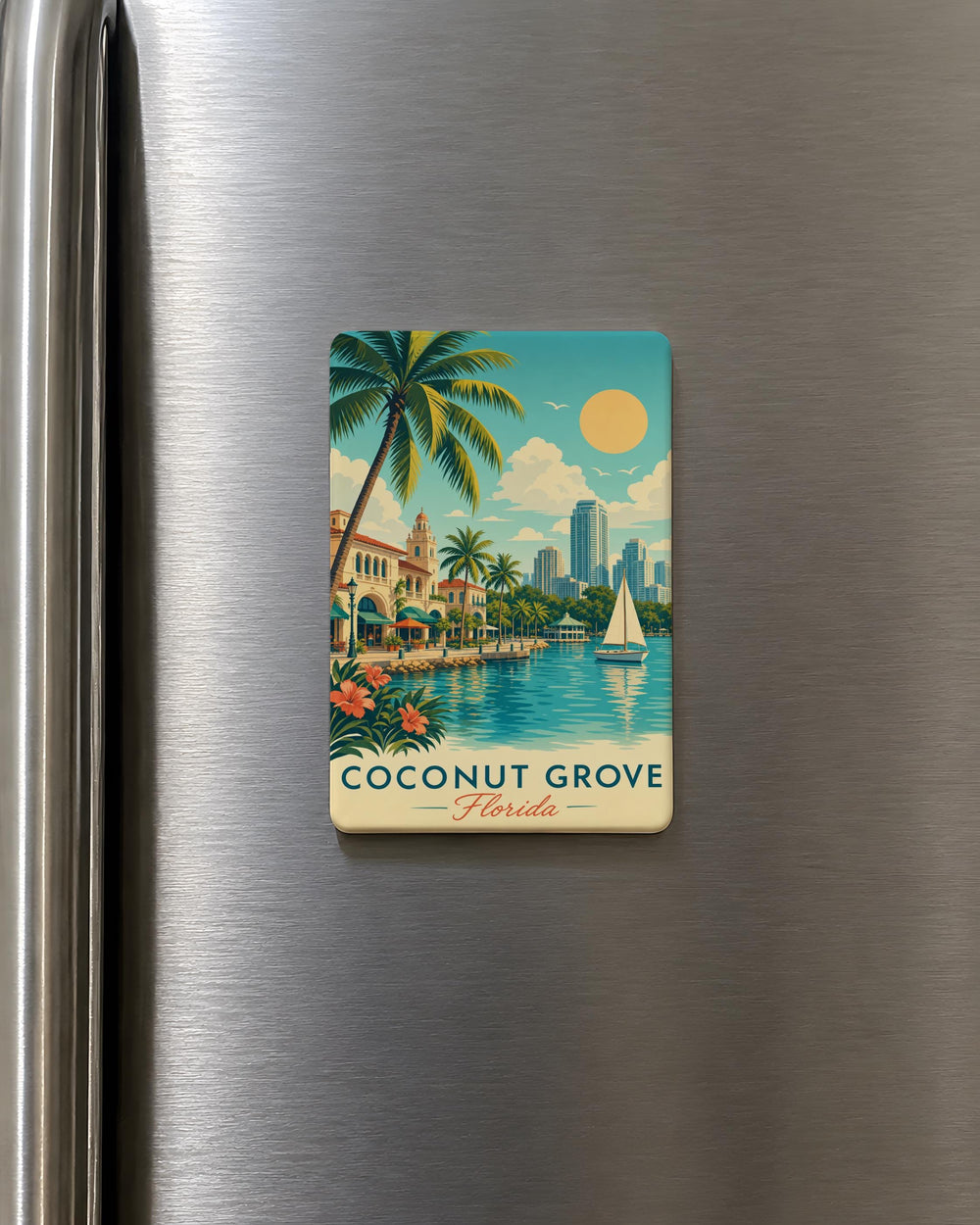 Coconut Grove Florida Fridge Magnet, Coconut Grove Miami Souvenir Magnet, Florida Travel Gift, Coastal Neighborhood Keepsake Magnet