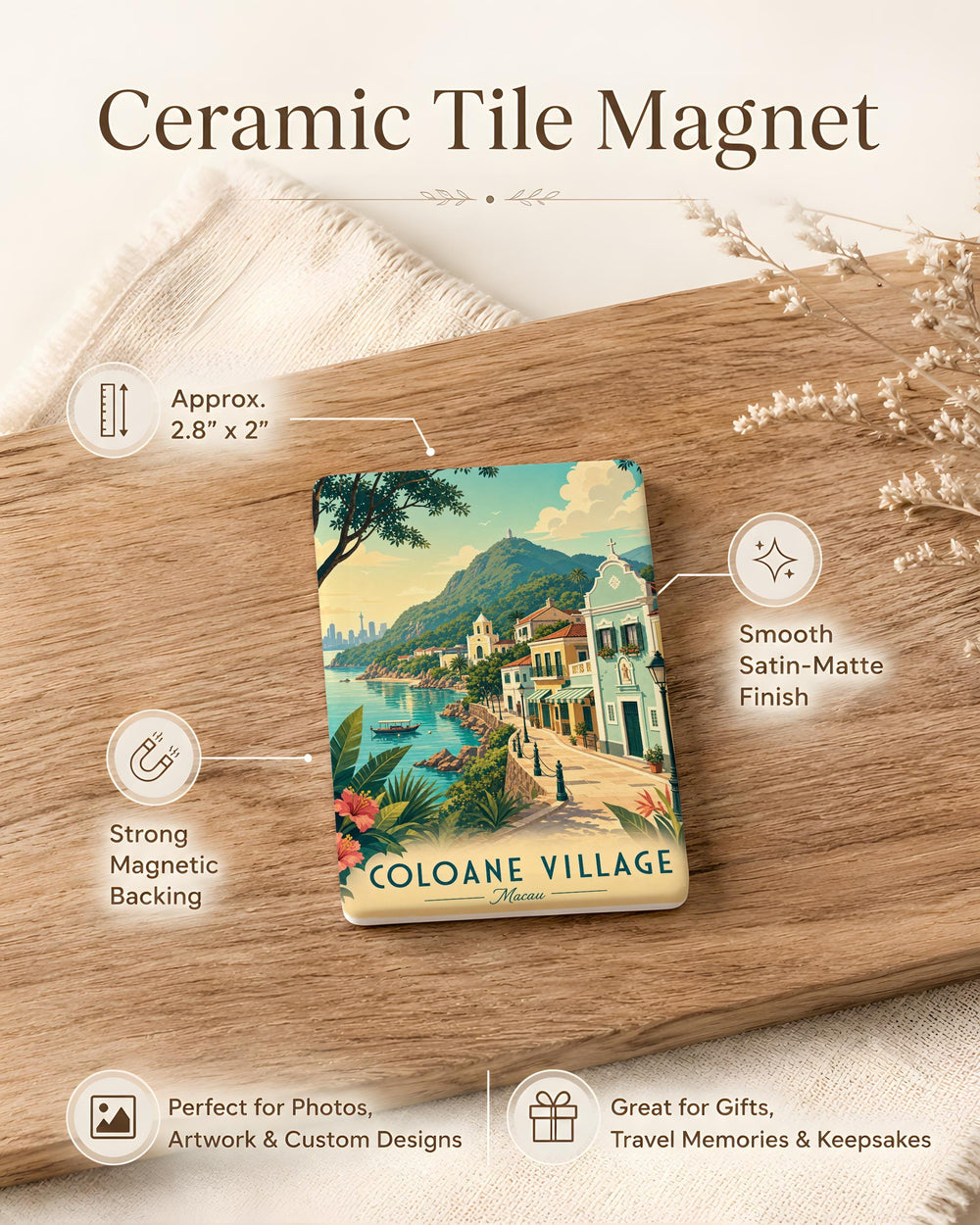 Coloane Village Fridge Magnet, Coloane Macau Landmark Souvenir, Village Street Scene Travel Keepsake Magnet