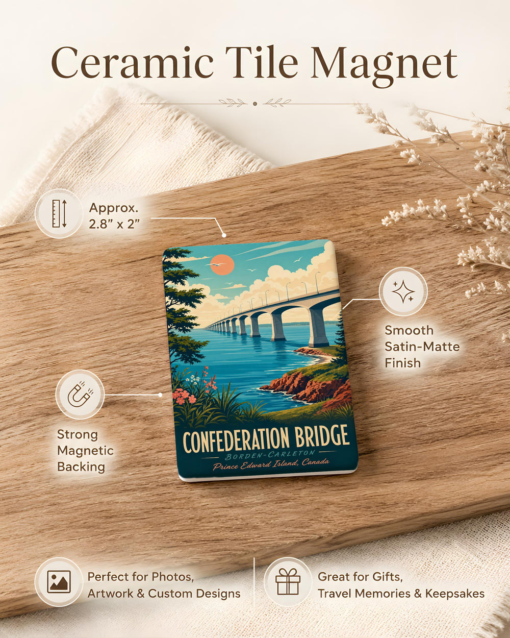 Confederation Bridge Fridge Magnet, Prince Edward Island Canada Souvenir, PEI Landmark Magnet, Coastal Bridge Travel Keepsake