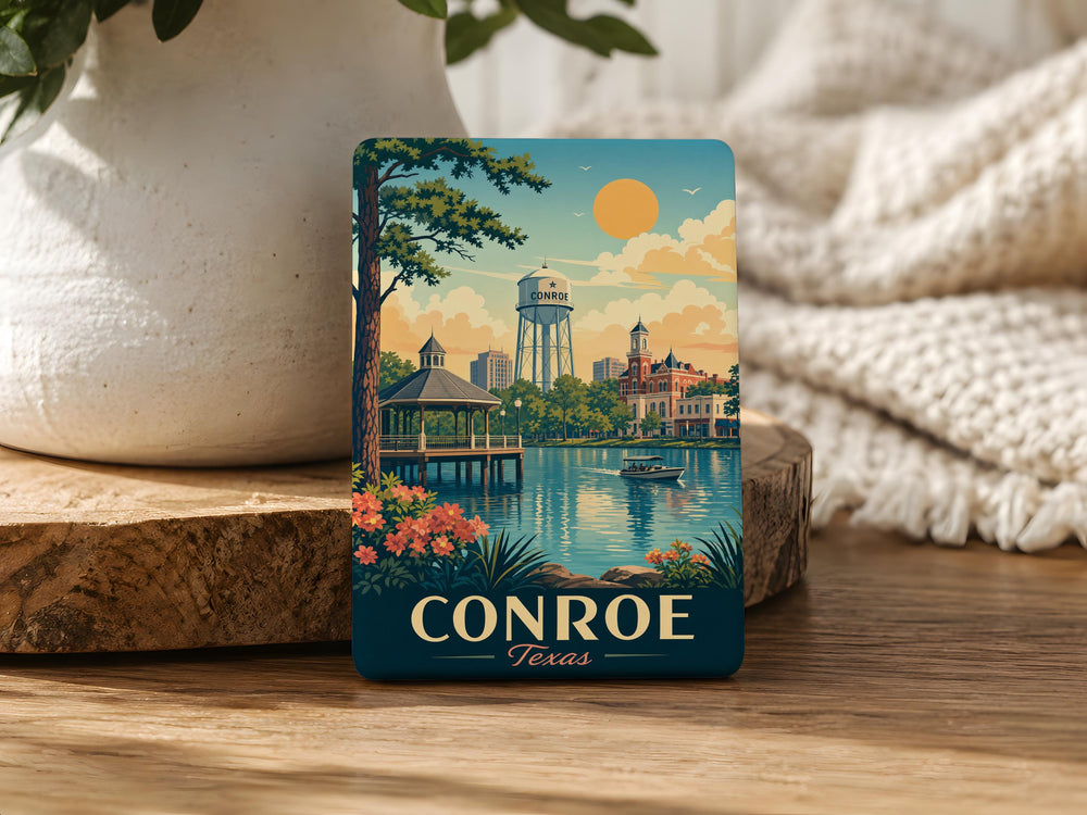 Conroe TX Fridge Magnet, Conroe Texas Souvenir Magnet, Texas Travel Keepsake, Conroe City Landmark Gift, Lone Star State Magnet