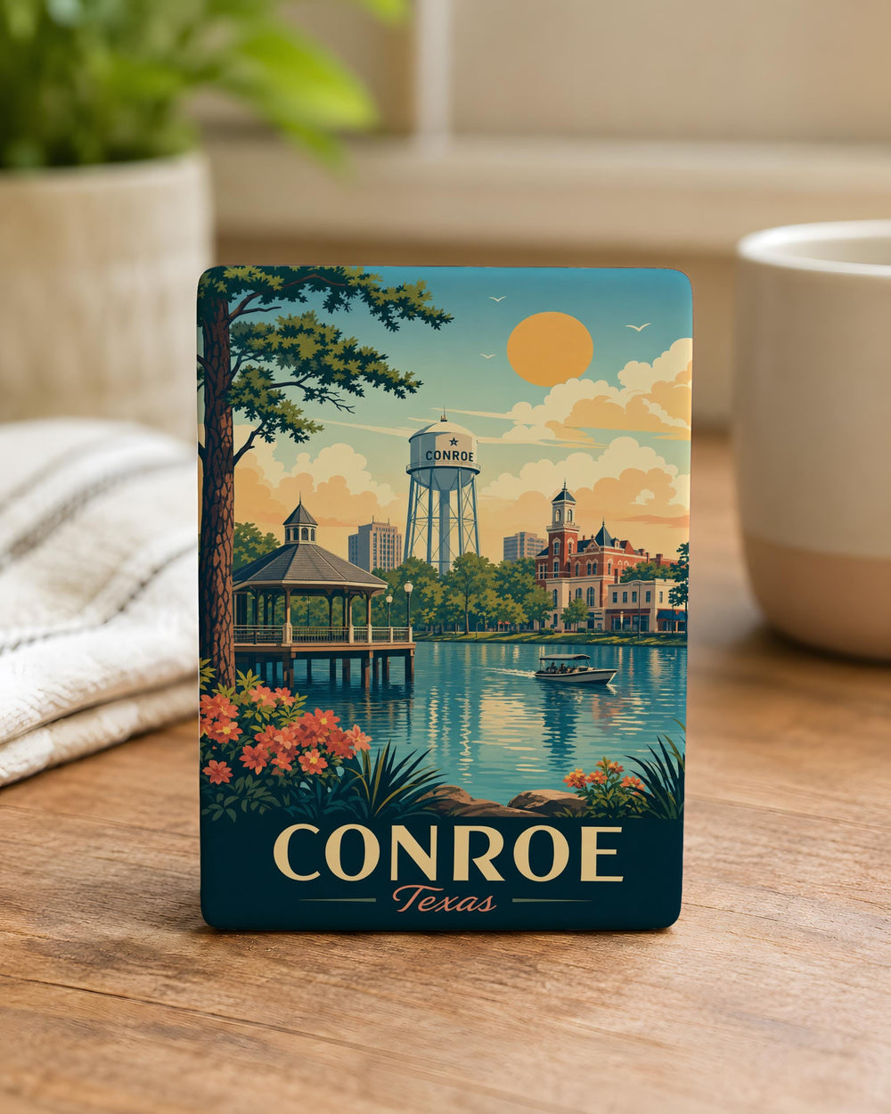 Conroe TX Fridge Magnet, Conroe Texas Souvenir Magnet, Texas Travel Keepsake, Conroe City Landmark Gift, Lone Star State Magnet
