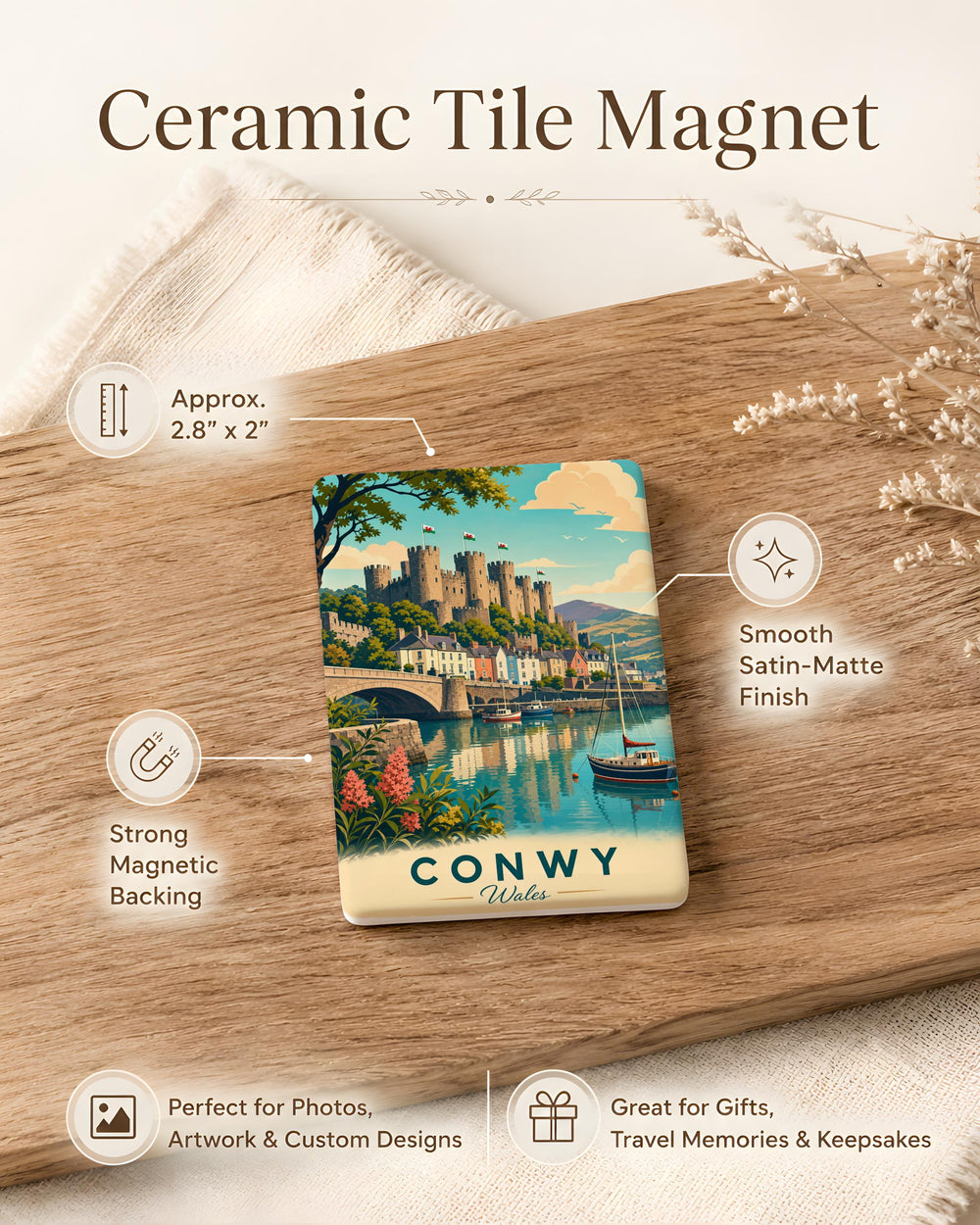 Conwy Wales Fridge Magnet, Conwy Castle, Medieval Fortress, Welsh Town Souvenir, North Wales Travel Keepsake Magnet