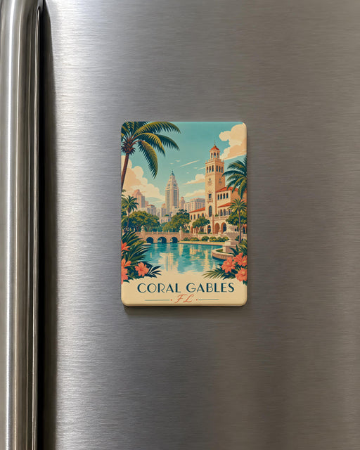Coral Gables FL Fridge Magnet, Florida Souvenir Magnet, Coral Gables Travel Gift, City Landmark Keepsake Magnet