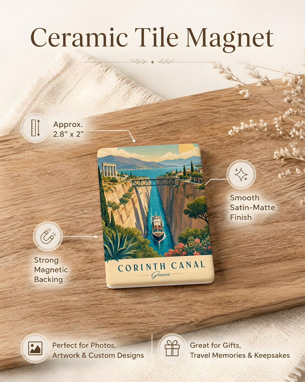 Corinth Canal Fridge Magnet, Greece Landmark Souvenir, Peloponnese Travel Gift, Canal Scenic Keepsake Magnet