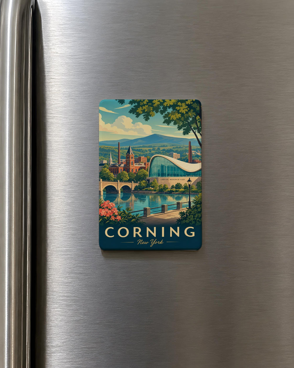 Corning NY Fridge Magnet, Corning New York Souvenir Magnet, Corning NY Travel Gift, New York State Keepsake Magnet