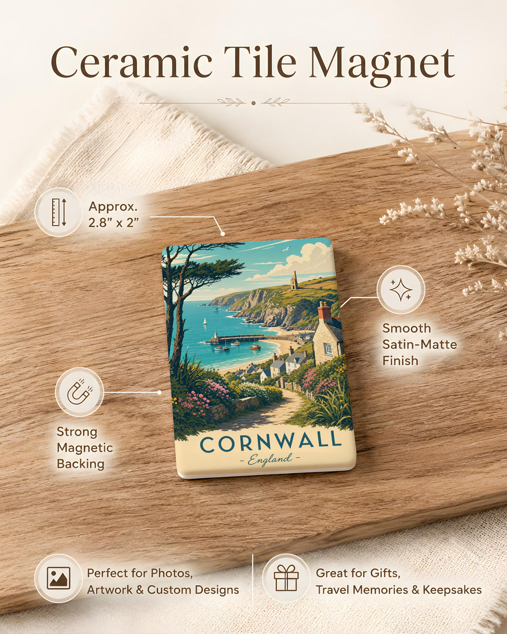 Cornwall England Fridge Magnet, Cornwall Souvenir Magnet, Cornwall Travel Gift, England Vacation Keepsake, Cornwall Landmark Magnet