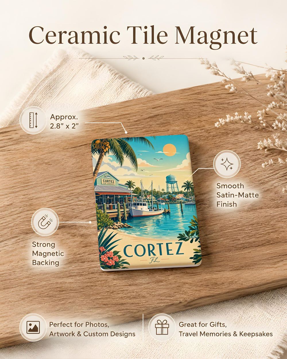 Cortez Florida Fridge Magnet, Cortez FL Souvenir Magnet, Gulf Coast Fishing Village Travel Keepsake, Florida Vacation Gift