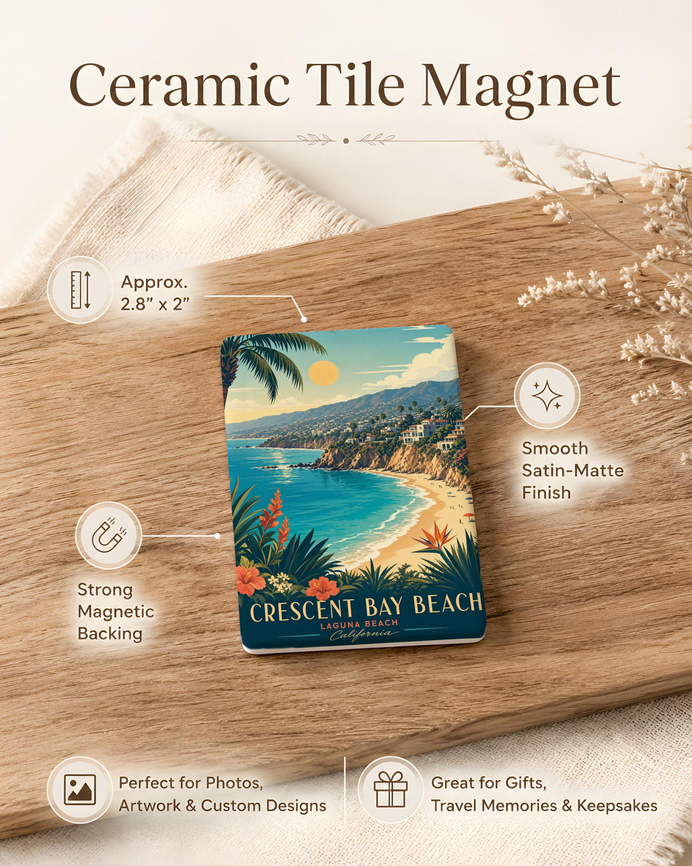 Crescent Bay Beach Fridge Magnet, Coastal Beach Scene Souvenir Magnet, Crescent Bay California Ocean Shore Magnet