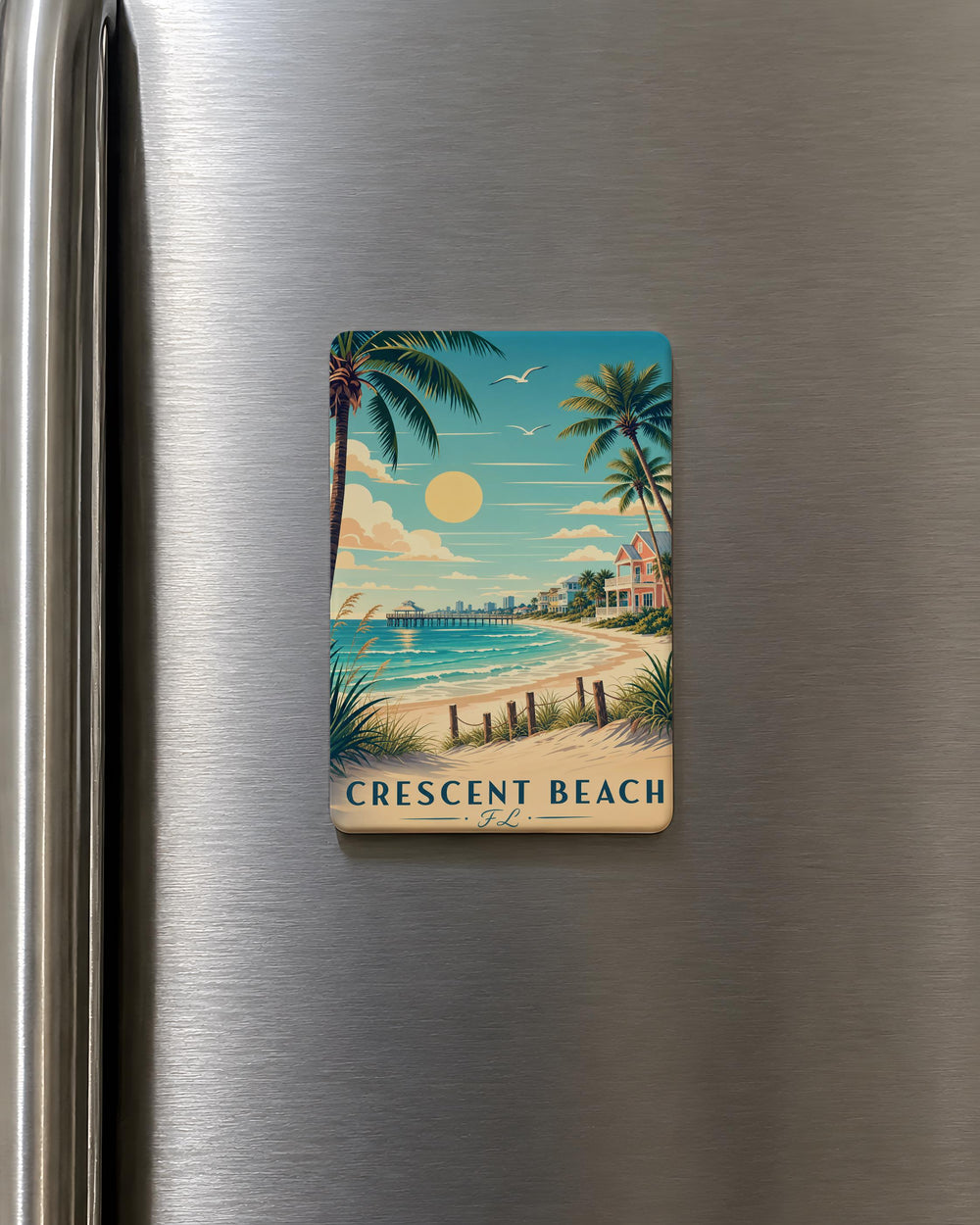 Crescent Beach FL Fridge Magnet, Florida Beach Souvenir Magnet, Coastal Vacation Travel Keepsake Gift