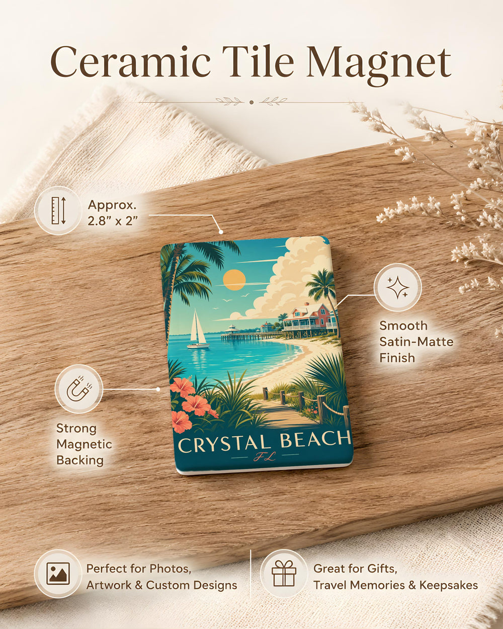 Crystal Beach Florida Fridge Magnet, Coastal Beach Town Souvenir, Gulf Coast Vacation Keepsake, Crystal Beach FL Gift