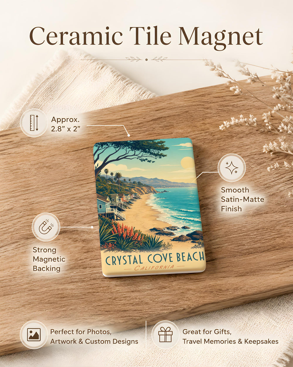 Crystal Cove Beach Fridge Magnet, Crystal Cove State Park California Coastal Cove, Ocean Waves, Tide Pools, Seaside Cliffs Souvenir