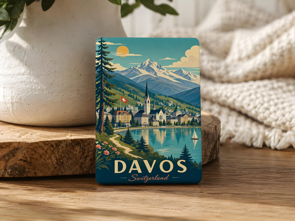 Davos Switzerland Fridge Magnet, Davos Alpine Town Souvenir Magnet, Swiss Alps Travel Keepsake Magnet, Switzerland Gift Magnet