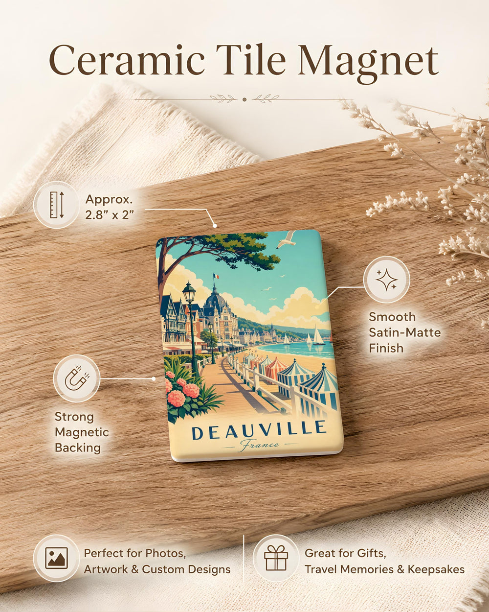 Deauville France Fridge Magnet, Deauville Normandy Souvenir Magnet, French Coastal Town Travel Keepsake Magnet