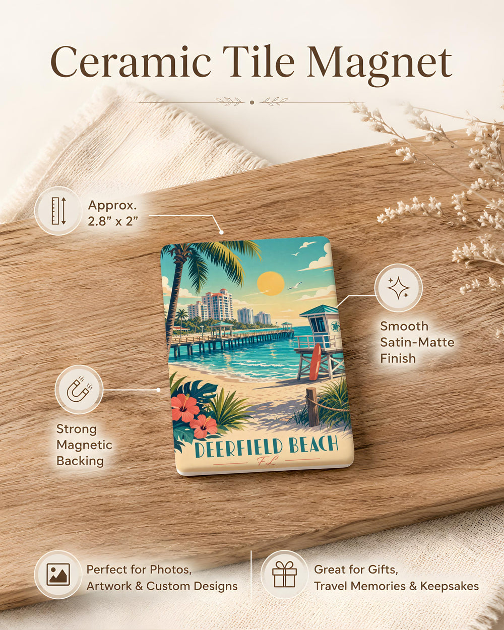Deerfield Beach FL Fridge Magnet, Florida Beach Souvenir Magnet, Deerfield Beach Florida Travel Gift Magnet