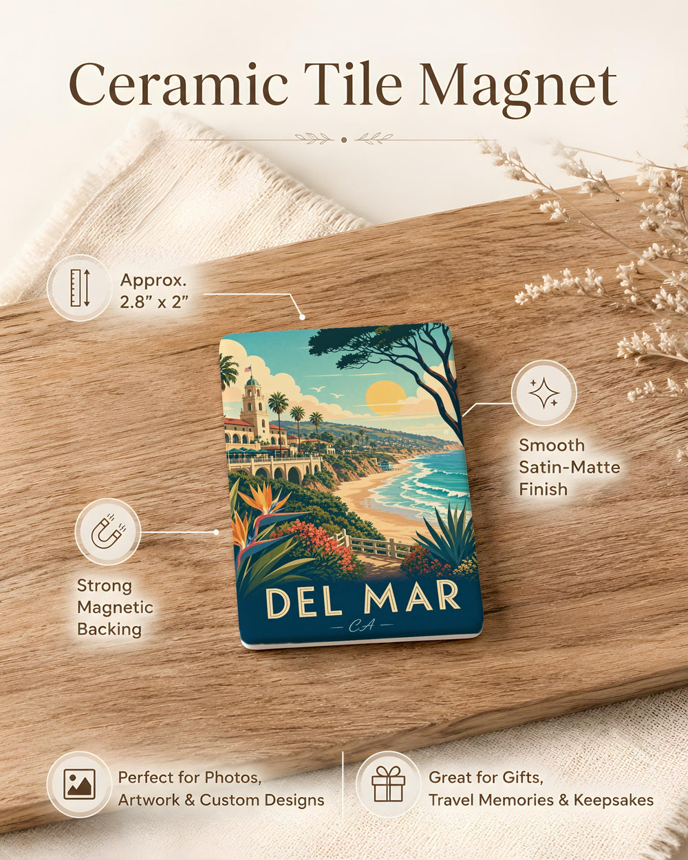 Del Mar CA Fridge Magnet, Del Mar California Souvenir Magnet, Coastal Beach Town Travel Gift, Del Mar Vacation Keepsake