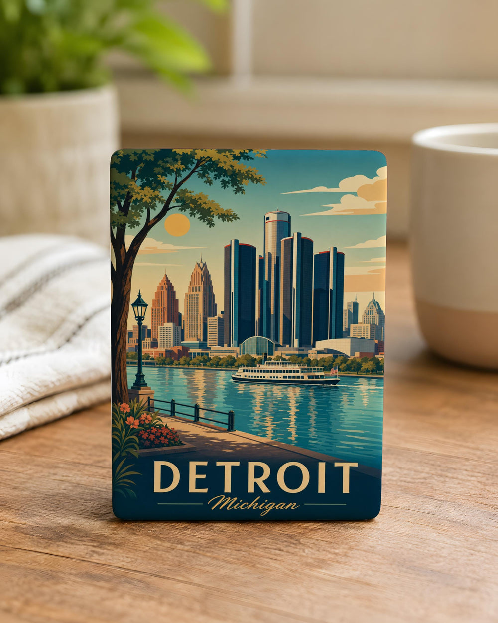 Detroit Michigan Fridge Magnet, Motor City Souvenir Magnet, Detroit Skyline Landmark Magnet, Michigan Travel Gift Magnet