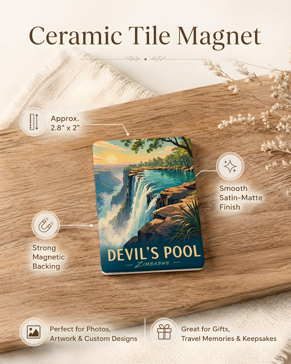 Devils Pool Fridge Magnet, Victoria Falls Zambia Zimbabwe Souvenir, Natural Wonder Travel Keepsake Magnet
