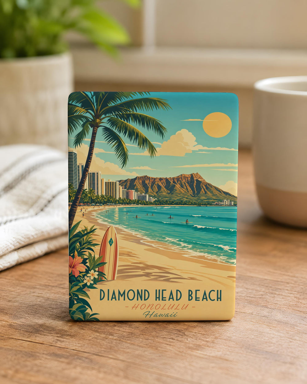 Diamond Head Beach Fridge Magnet, Hawaii Coastal Landmark Souvenir, Ocean Shore Travel Keepsake Magnet