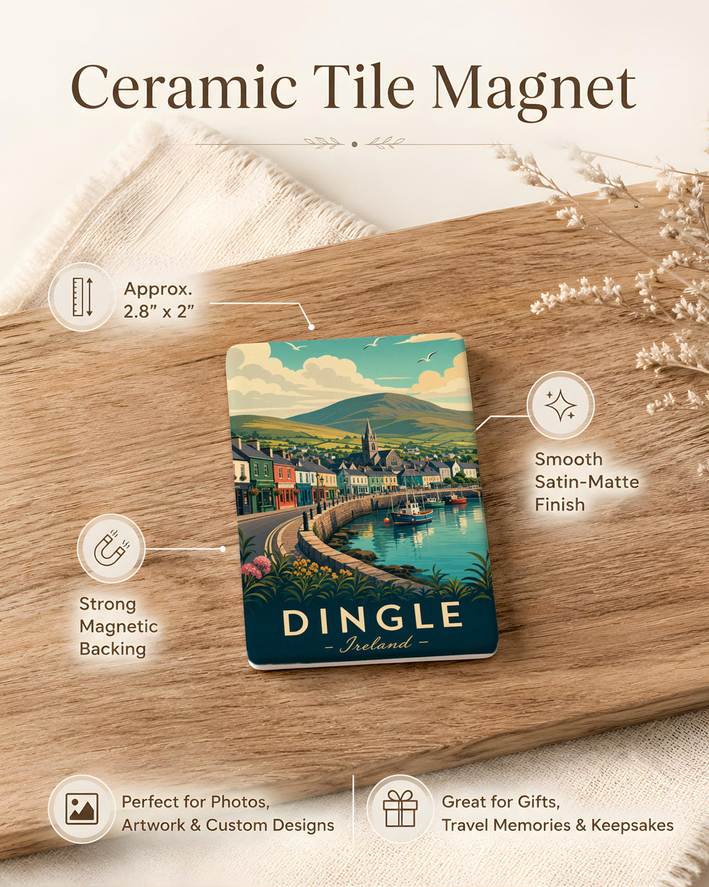Dingle Ireland Fridge Magnet, Dingle Peninsula Souvenir Magnet, County Kerry Travel Gift, Irish Coastal Town Keepsake Magnet