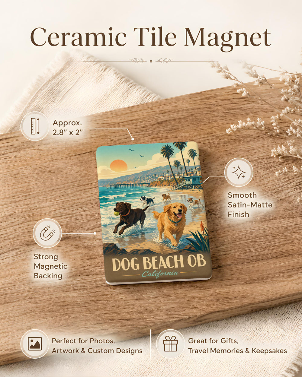 Dog Beach Ocean Beach Fridge Magnet, San Diego Dog Beach Souvenir, Beach Dog Lover Gift, OB California Travel Keepsake