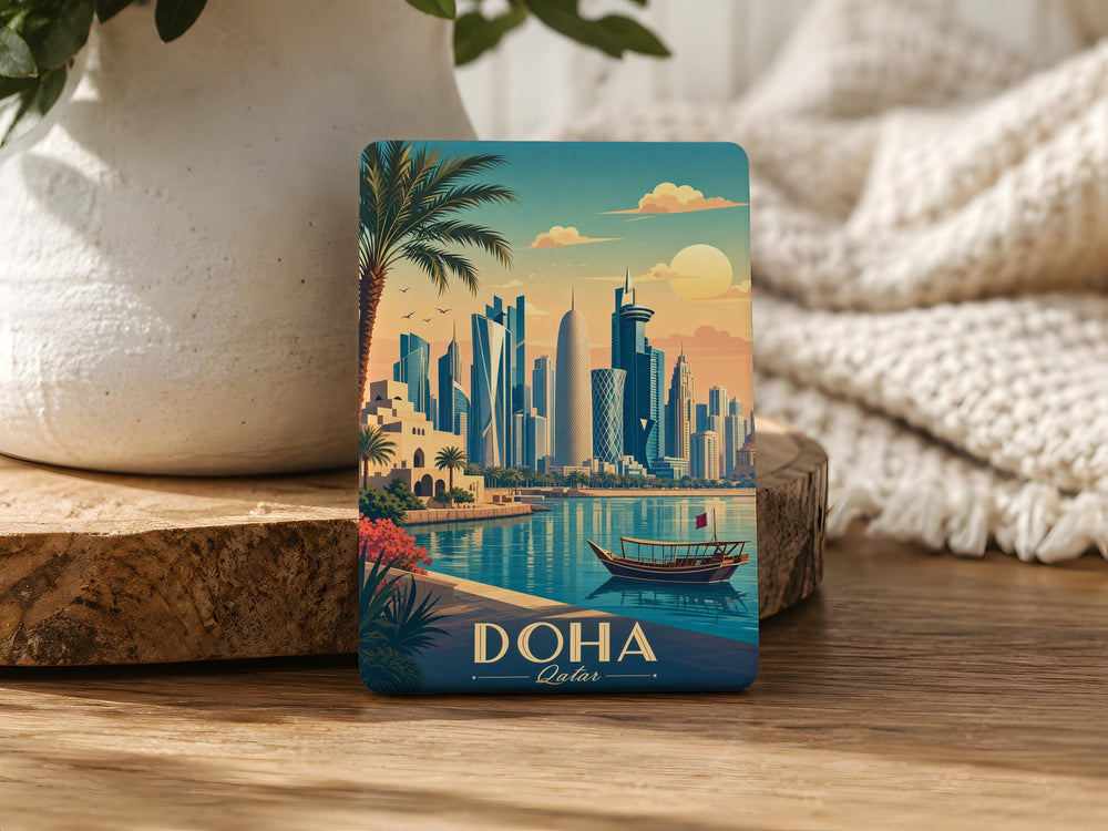 Doha Skyline Fridge Magnet, Qatar Cityscape Souvenir Magnet, Doha City Landmark Magnet, Middle East Travel Gift Magnet