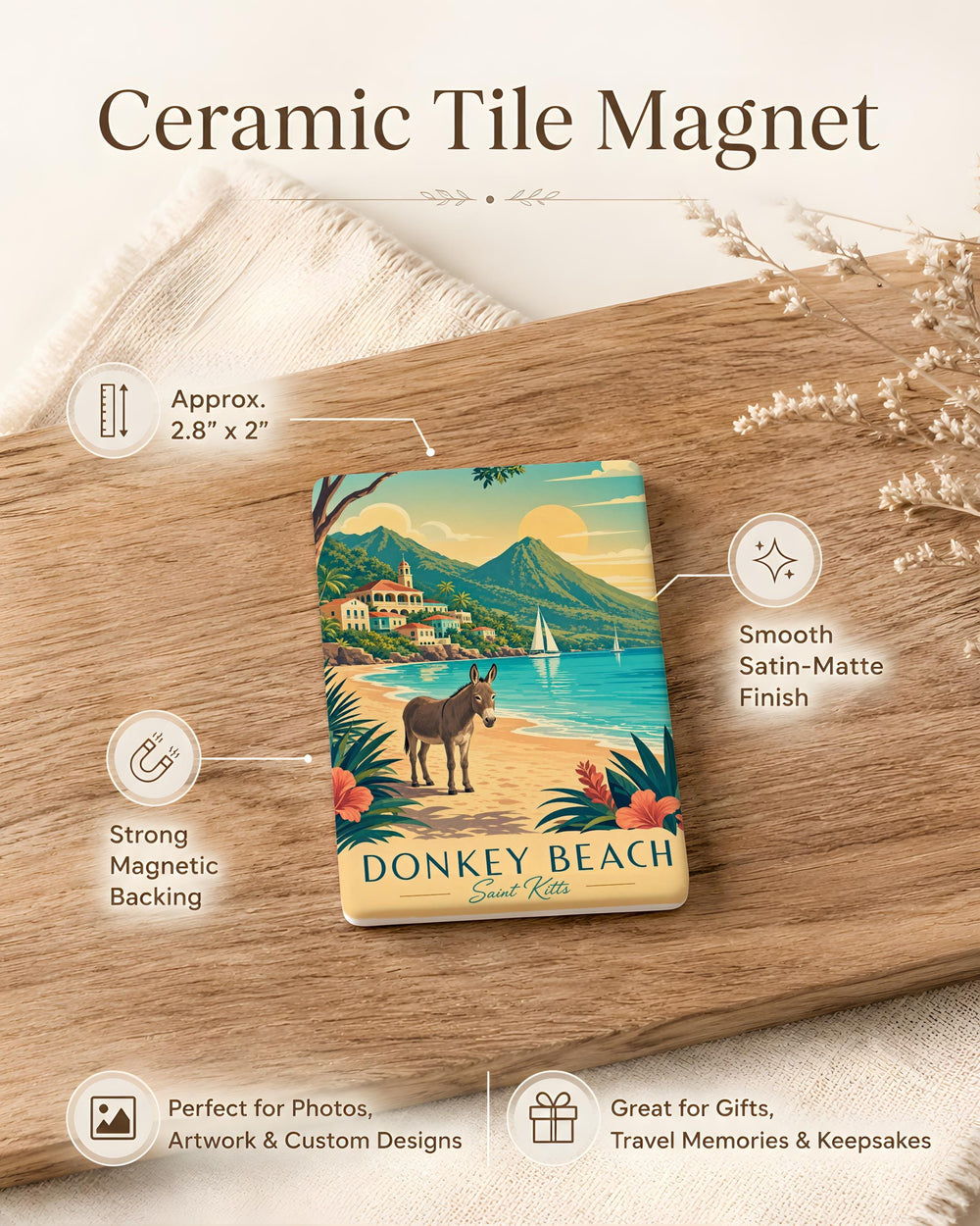 Donkey Beach Fridge Magnet, Donkey at the Beach Magnet, Coastal Donkey Souvenir Refrigerator Magnet, Beach Lover Gift