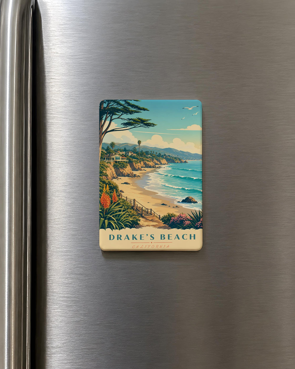 Drakes Beach Fridge Magnet, Point Reyes California Coastal Beach Scene Souvenir Magnet, Ocean Shore Travel Gift
