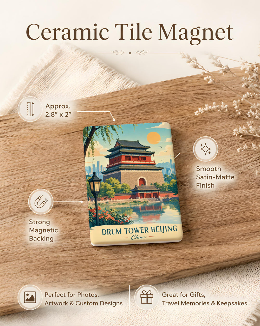 Beijing Drum Tower Fridge Magnet, China Landmark Souvenir Magnet, Beijing Travel Gift, Historic Drum Tower Magnet