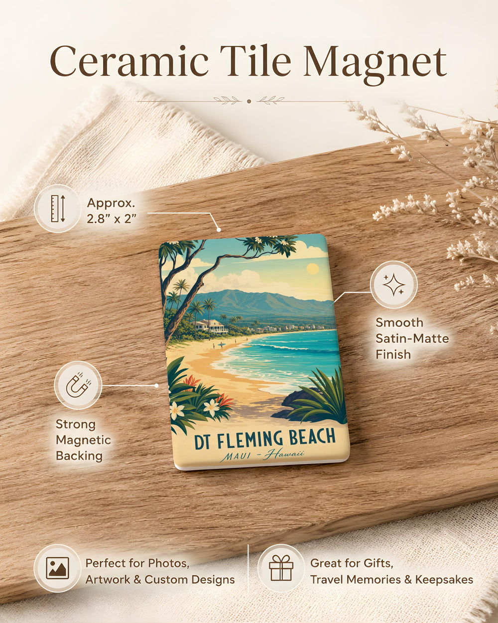 Fleming Beach Fridge Magnet, Maui Hawaii Beach Souvenir, Ocean Shoreline Travel Keepsake Magnet, Tropical Island Gift