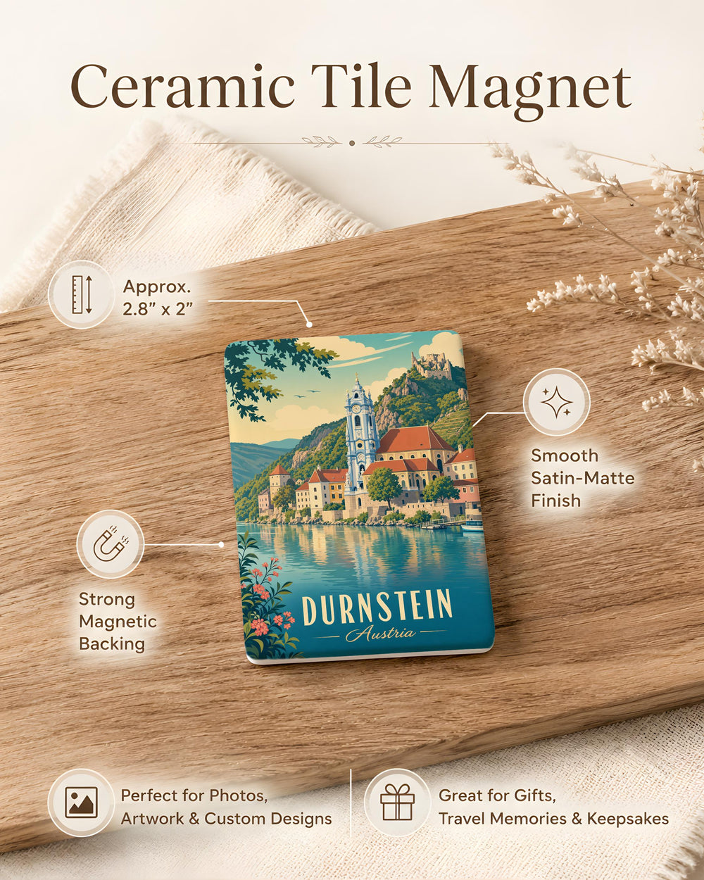 Durnstein Austria Fridge Magnet, Durnstein Village Souvenir Magnet, Wachau Valley Travel Keepsake, Danube River Landmark Magnet