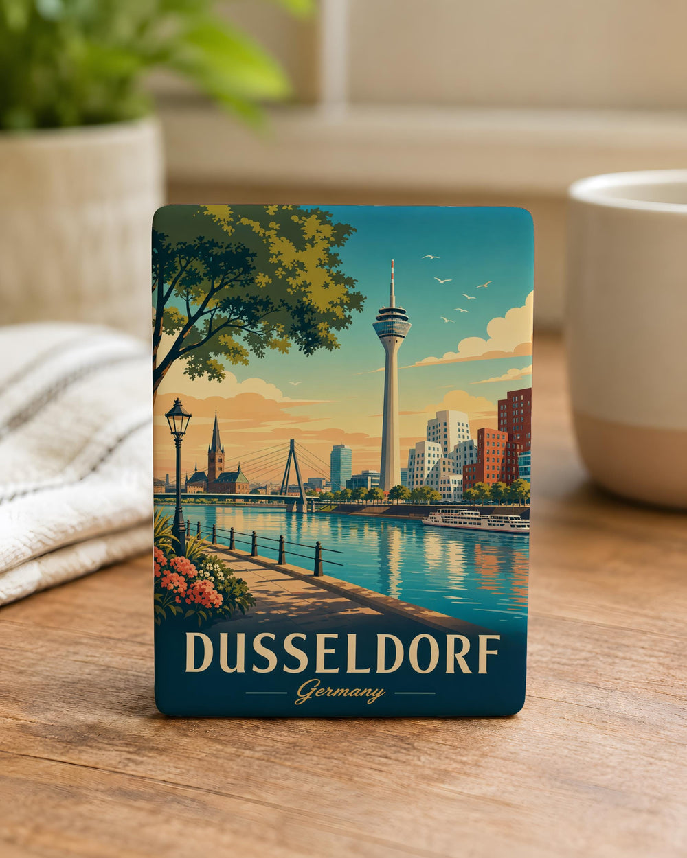 Dusseldorf Germany Fridge Magnet, Düsseldorf Skyline Landmark Souvenir, Rhine River Travel Keepsake Magnet